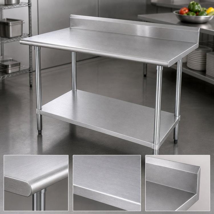 Product image #3 for Advance Tabco Special Value Series 60" x 24" Heavy Duty Stainless Steel Work Table with 5" Backsplash and Adjustable Undershelf