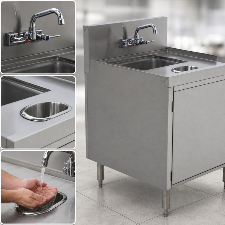 Product image #3 for Prestige Wet/Dry Waste Cabinet with Hinged Door, Hand Sink, Waste Chute, and Splash-Mount Faucet