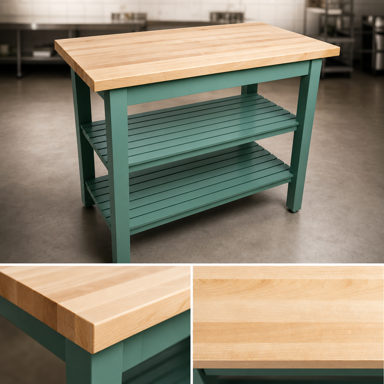Product image #4 for John Boos Classic Country 36 x 25 Inch Wood Top Work Table with Two Slatted Undershelves