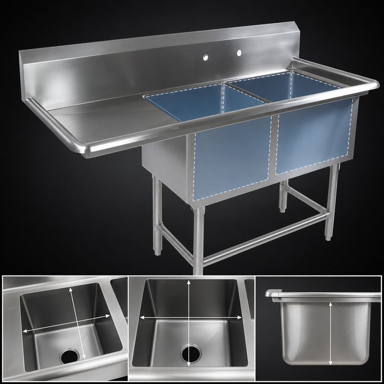 Product image #3 for John Boos Pro-Bowl 2-Compartment Stainless Steel Sink with 24-Inch Left Drainboard