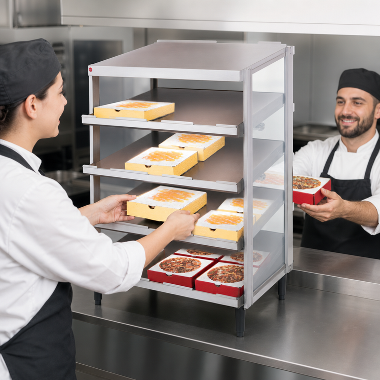 Product image #3 for Hatco Glo-Ray® Countertop Pass-Thru Pizza Warmer with Four Slanted Shelves, 24 x 18 Inch, 1920 Watts