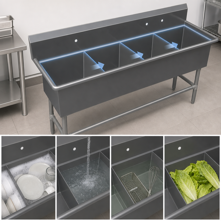 Product image #3 for John Boos Pro-Bowl 4-Compartment Stainless Steel Sink