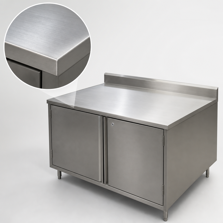 Product image #3 for BK Resources Enclosed Stainless Steel Work Table with Locking Hinged Door Cabinet Base, 36 x 30 Inches