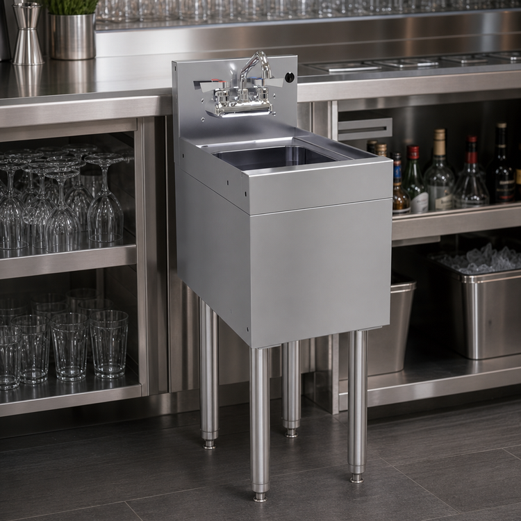 Product image #3 for Glastender Free-Standing Stainless Steel Underbar Hand Sink Unit with Splash-Mount Faucet, 12 Inch Wide