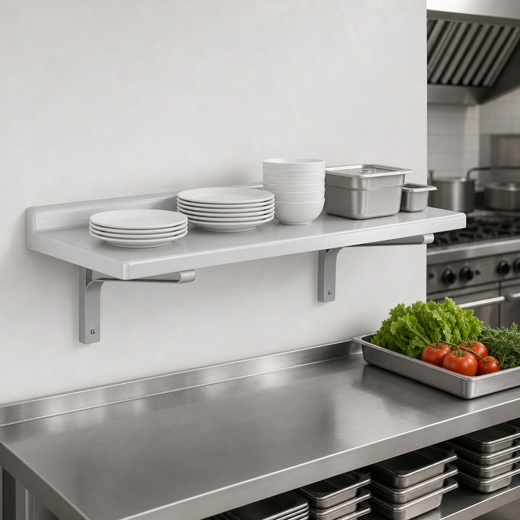 Product image #4 for Cambro Camshelving 48-Inch x 18-Inch Wall-Mounted Solid Shelf with 2-Inch Molded Backsplash