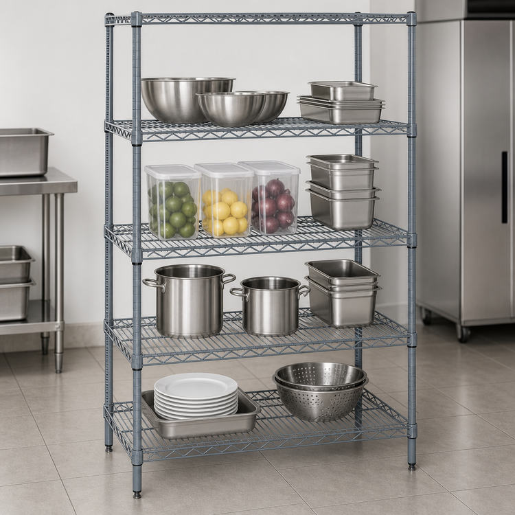Product image #3 for Quantum 4-Shelf Wire Shelving Starter Kit, 42W x 21D x 63H, Stationary, Gray Epoxy Antimicrobial Finish