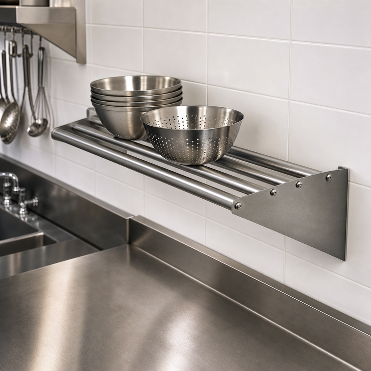 Product image #3 for Advance Tabco Wall-Mounted Stainless Steel Tubular Drainage Shelf, 48 x 15 x 8 Inches