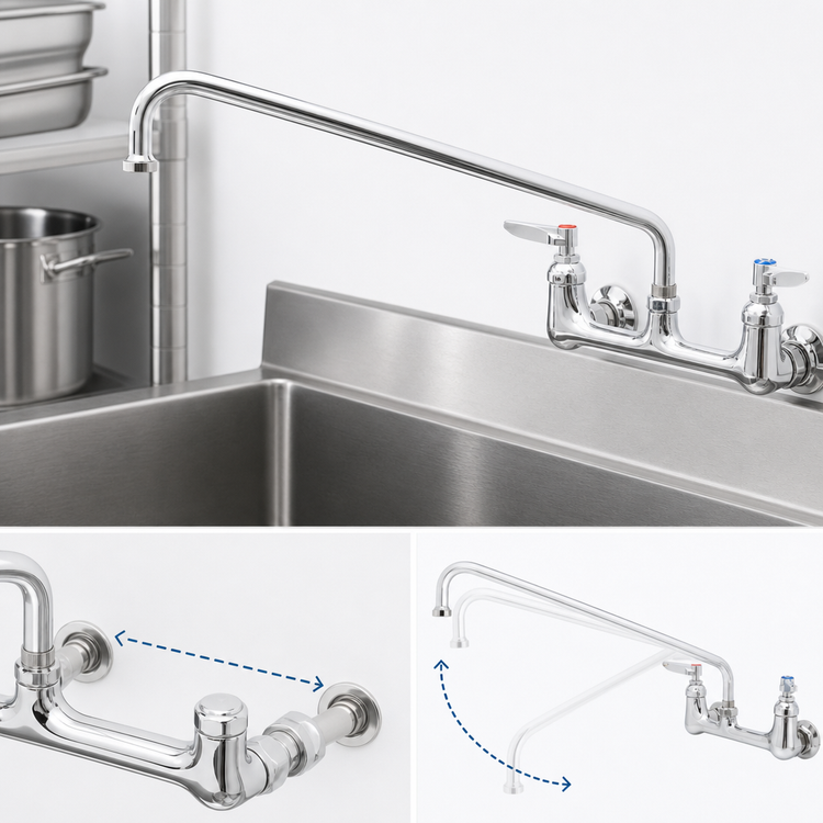 Product image #3 for T&S Brass B-0230-CR-02 8-Inch Wall-Mount Swivel Pantry Faucet with 18-Inch Swing Nozzle