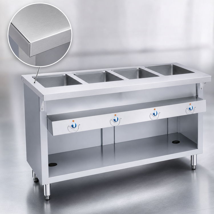 Product image #3 for Thurmaduke E-3-DLPG Electric 3-Well Full-Size Sealed Well Steamtable Unit with Open Storage Base
