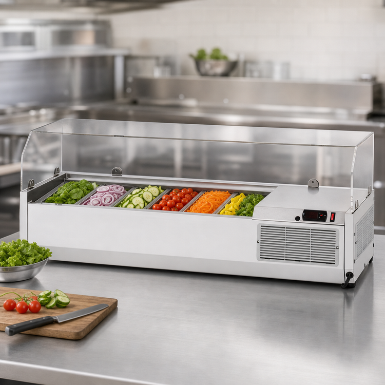 Product image #4 for Turbo Air E-Line Countertop Salad Prep Table with Clear Hood, 47-1/4 Inch, 8-Pan Capacity, R-290 Self-Contained Refrigeration