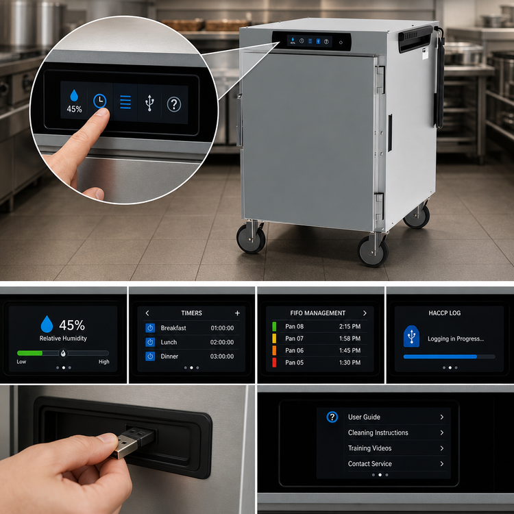 Product image #3 for Metro HotBlox Wide 8-Pan Half-Height Mobile Pass-Thru Insulated Holding Cabinet, Digital Touchscreen, Solid Front / Clear Rear Doors