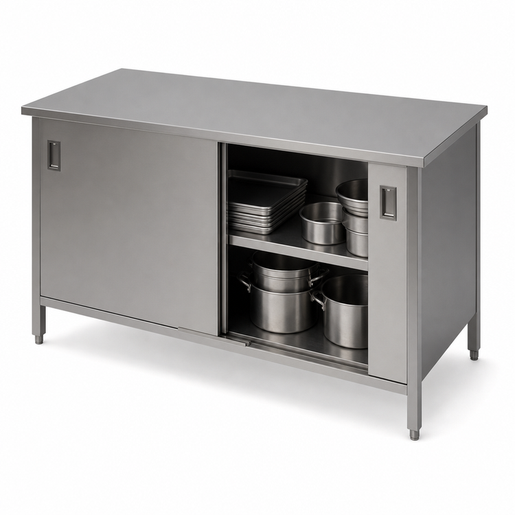 Product image #3 for John Boos Enclosed Stainless Steel Work Table with Sliding Doors, 48 x 30 Inches, 16-Gauge Top
