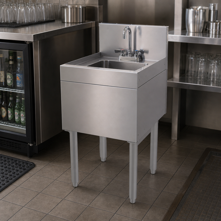 Product image #3 for Glastender Free Standing Underbar Hand Sink Unit with Deck Mount Faucet, 18 x 19 Inch Stainless Steel