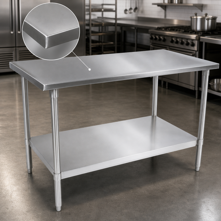 Product image #3 for John Boos Stallion 108"W x 24"D Stainless Steel Flat Top Work Table with Safety Edge and Adjustable Undershelf