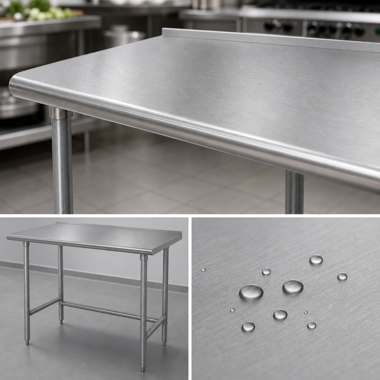 Product image #3 for Advance Tabco 72 Inch x 24 Inch 304 Stainless Steel Top Work Table with 1-1/2 Inch Rear Up-Turn and Galvanized Base