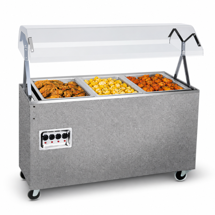Product image #3 for Vollrath 2-Series Affordable Portable™ 3-Well Mobile Hot Food Station with Buffet Breath Guard and Granite Vinyl-Clad Enclosed Base, 208-240V