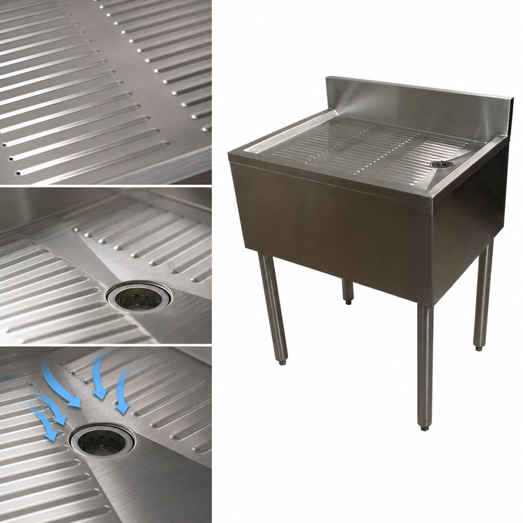 Product image #4 for BK Resources UB4-18-DB36 Freestanding Stainless Steel Underbar Drain Board, 36 Inch x 18 Inch