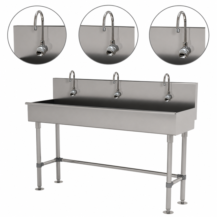 Product image #3 for Advance Tabco 72-Inch Freestanding Multiwash Hand Sink with 3 Electronic Faucets