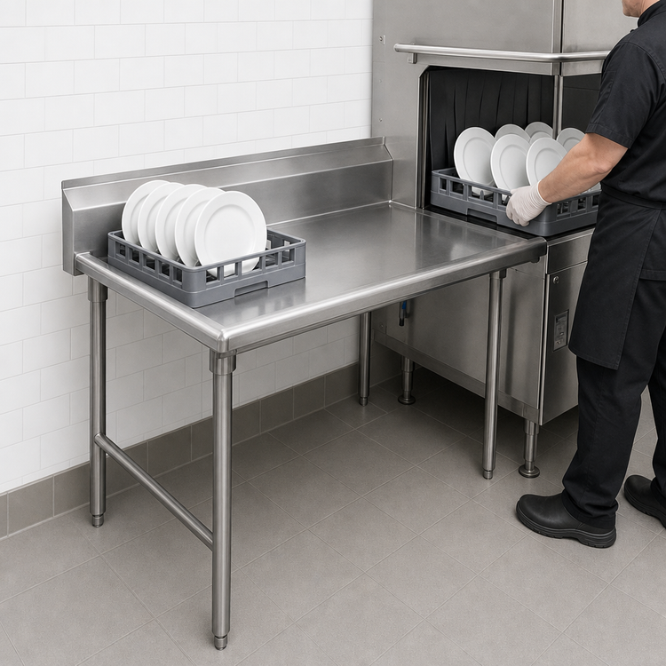 Product image #3 for Advance Tabco Left-Hand Clean Straight Stainless Steel Dish Table, 71 x 30 x 44 Inches, 10-1/2-Inch Backsplash