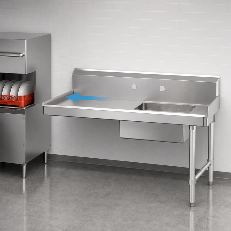 Product image #3 for John Boos 72-Inch Straight Stainless Steel Soiled Dishtable with Right-to-Left Operation and 20 x 20 x 8 Pre-Rinse Sink