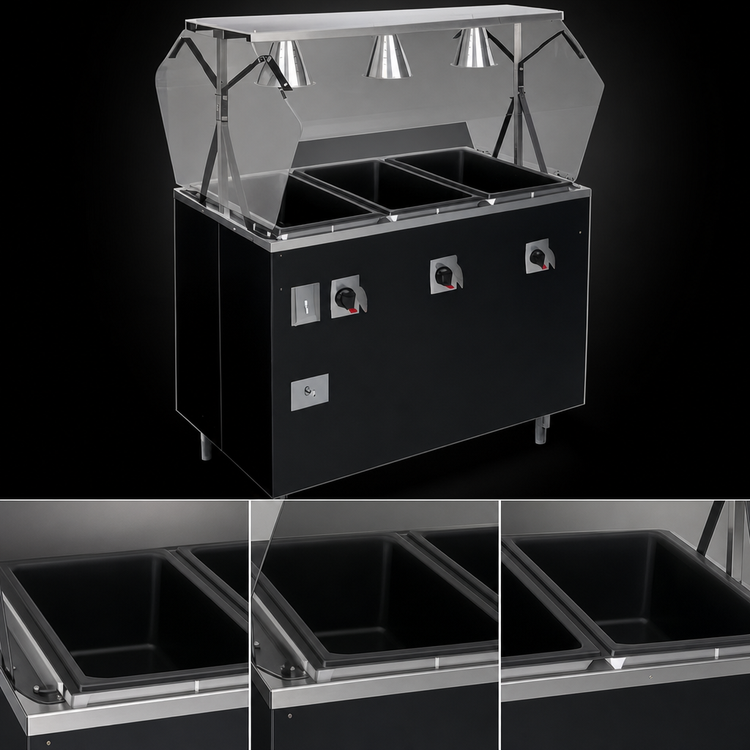 Product image #3 for Vollrath 2-Series Affordable Portable Deluxe 3-Well Mobile Hot Food Station with Breath Guard and Enclosed Base