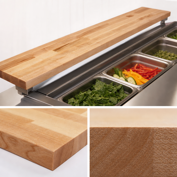 Product image #3 for John Boos 60 x 12 x 1-3/4 Inch Edge-Grain Maple Steam Table Cutting Board with Adjustable Stainless Steel Supports