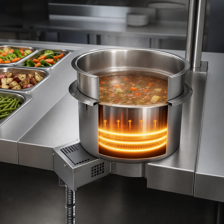 Product image #3 for Hatco Drop-In Round High-Watt Uninsulated Stainless Steel Heated Well with Drain, 11 Quart, 120V