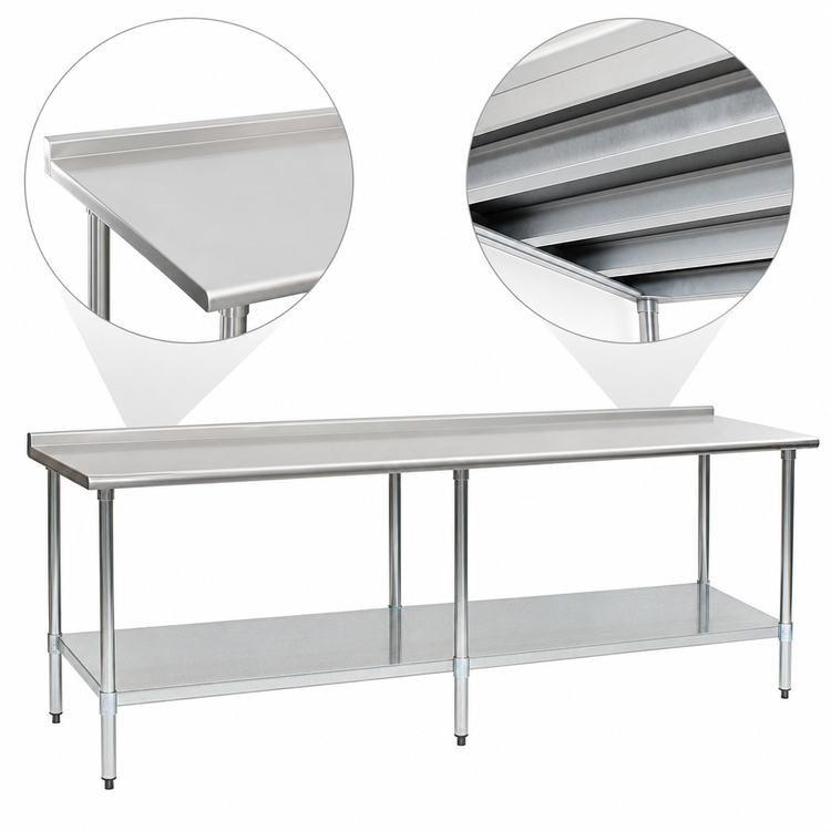Product image #3 for Eagle Deluxe Series Stainless Steel Work Table with Rear Upturn and Adjustable Undershelf, 144-Inch x 36-Inch