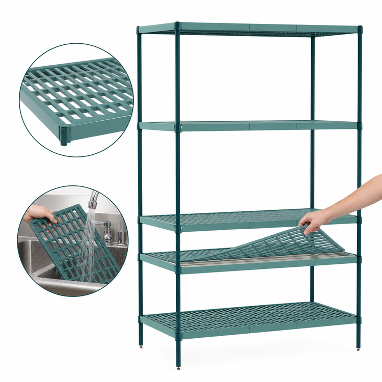 Product image #3 for Metro Super Erecta Pro 4-Shelf Polymer Shelving Starter Unit, 24"W x 42"D x 63"H, Stationary, Green