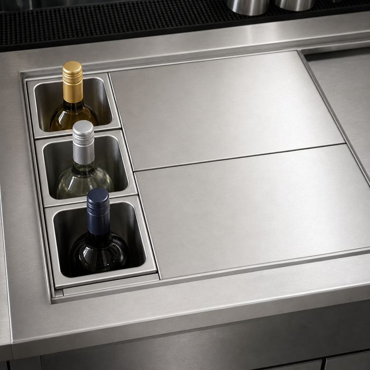 Product image #3 for Top Shelf 18-Inch Underbar Bottle Well Cover Assembly with 3 Left-Side Bottle Wells