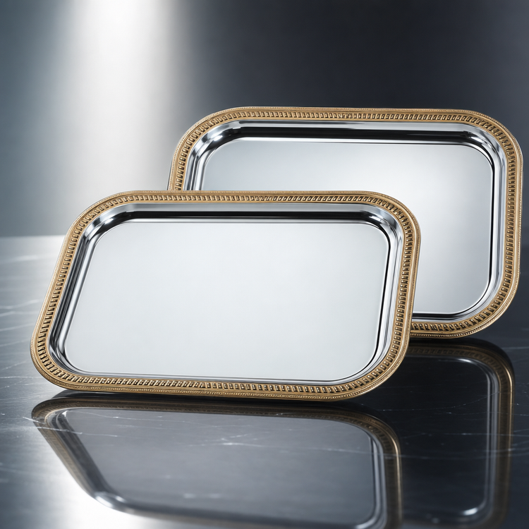 Product image #3 for Odyssey™ Rectangular Chrome-Plated Serving Tray with Gold-Tone Rim, 18-1/4 x 12-13/64 Inches