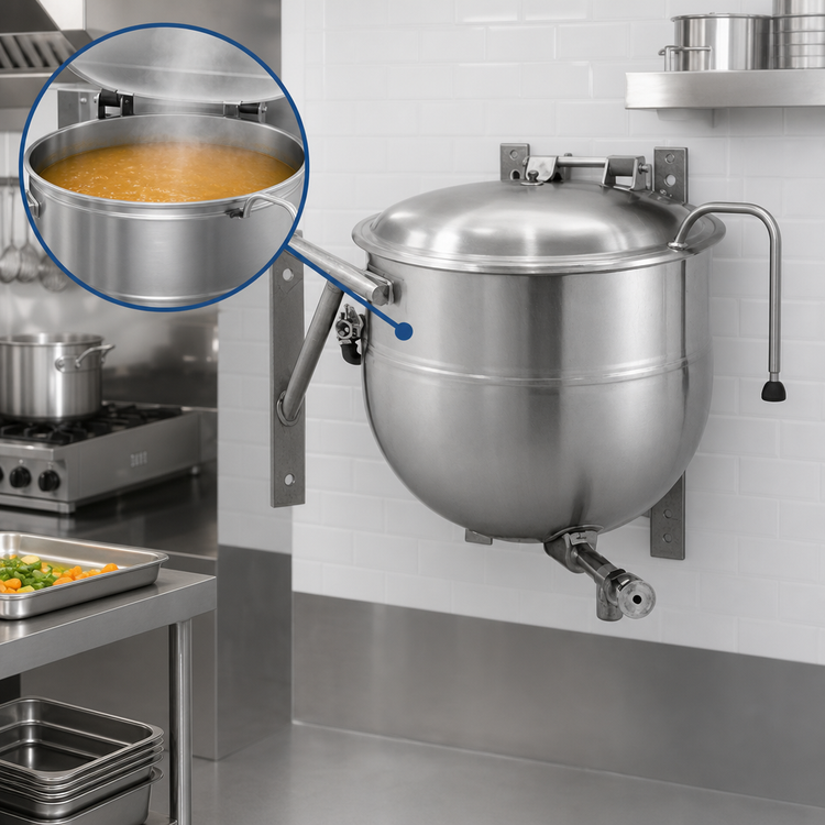 Product image #3 for 80-Gallon Wall-Mounted Direct Steam Kettle with 2/3 Jacket and 304 Stainless Steel Liner