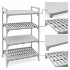 Thumbnail image #4 for Cambro Camshelving® Premium CPSK1842VS4480 4-Shelf Solid & Vented Polymer Shelving Kit, 18 x 42 in, Speckled Gray