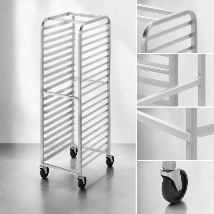 Product image #3 for Channel Manufacturing Economy Series All-Welded Aluminum Front-Load Bun Pan Rack with 5-Inch Casters, 20-Pan Capacity