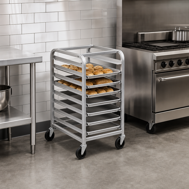 Product image #3 for Channel Manufacturing 7-Pan Half-Height Stainless Steel End-Load Bun Pan Rack with Casters