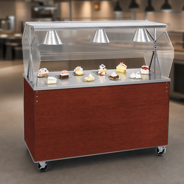Product image #3 for Vollrath 2-Series Affordable Portable 60-Inch Cherry Woodgrain Mobile Utility Station with Cafeteria Breath Guard and Open Storage Base