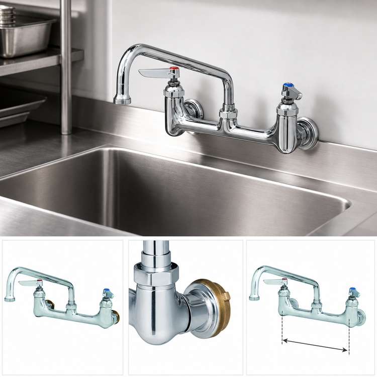 Product image #3 for T&S Brass B-0231-EE-CR 8-Inch Wall-Mount Pantry Faucet with 12-Inch Swing Nozzle