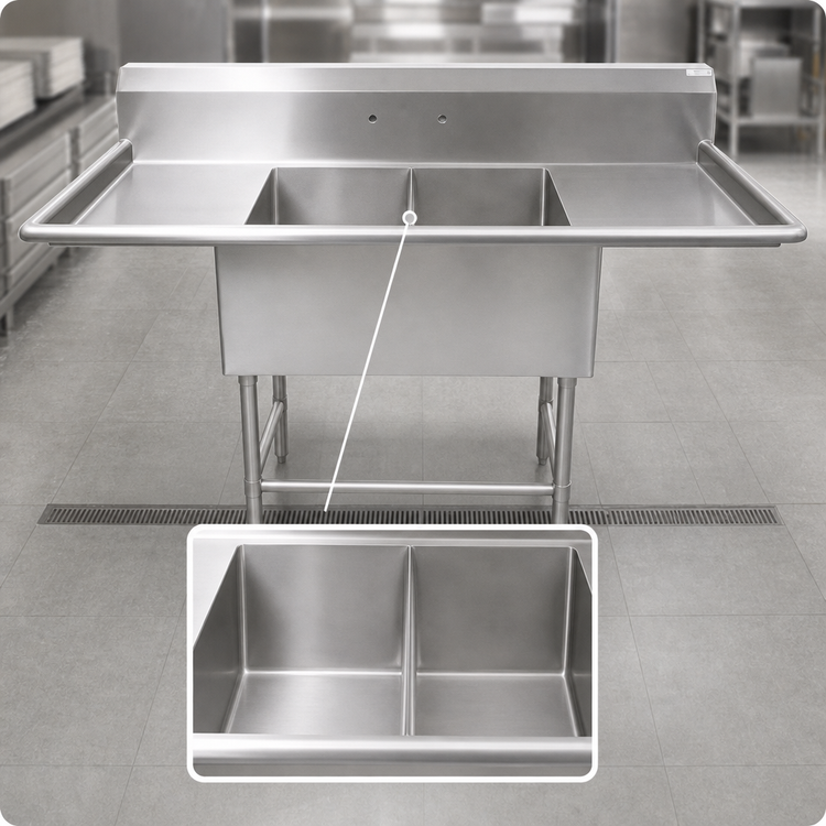Product image #3 for John Boos Pro-Bowl 2-Compartment Sink with Left and Right Drainboards
