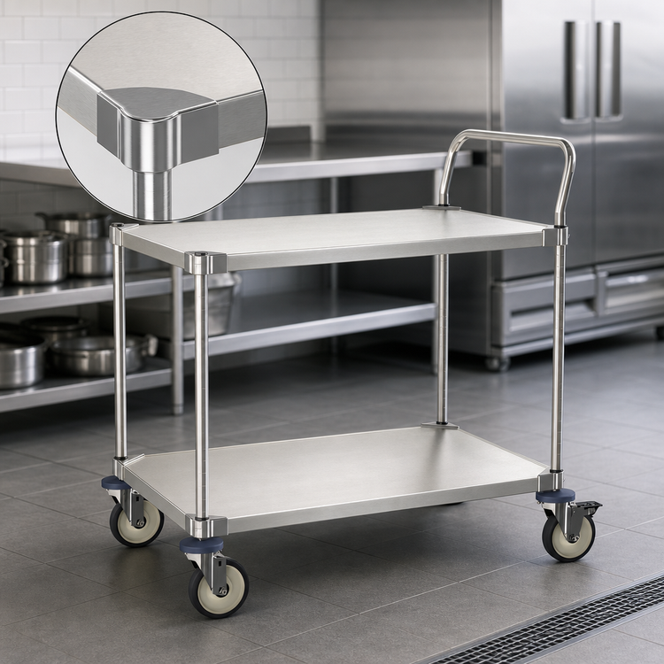 Product image #3 for Metro Type 316 Stainless Steel Utility Cart with 2 Solid Shelves, 24 x 36 Inches