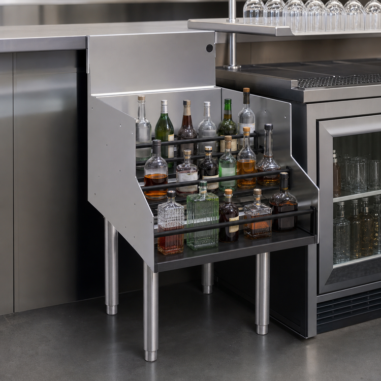 Product image #3 for Glastender Free-Standing 4-Step Underbar Liquor Steps, 18W x 24D Inches, Stainless Steel
