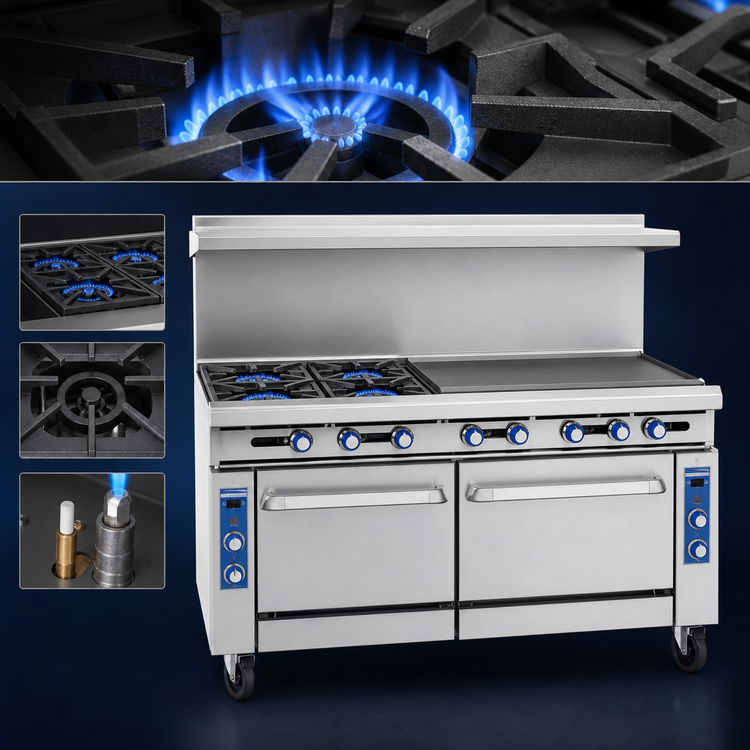Product image #3 for Imperial Pro Series 72-Inch Gas Restaurant Range with 4 Open Burners, 48-Inch Griddle, and 2 Standard Ovens