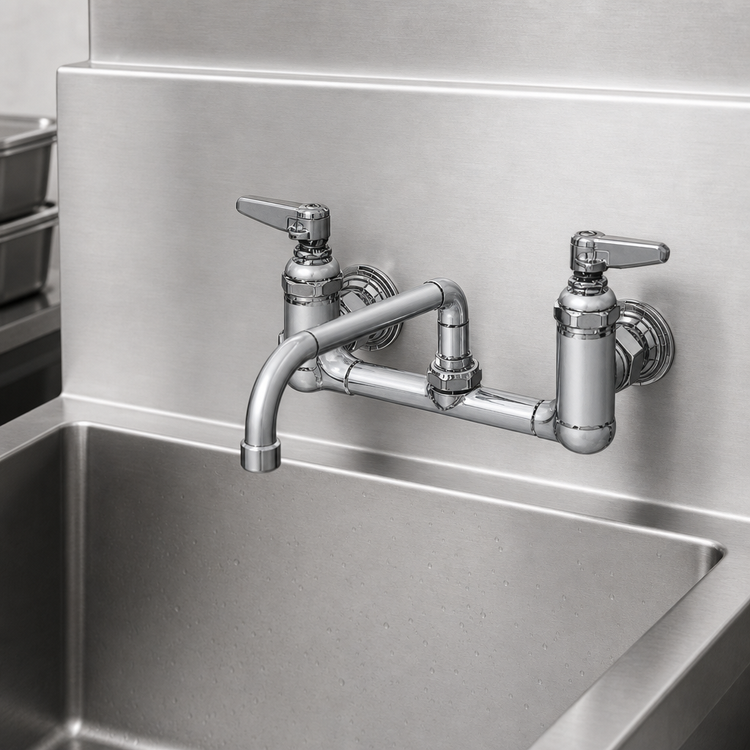Product image #3 for T&S Brass 8-Inch Wall-Mount Sink Mixing Faucet with 8-Inch Swing Nozzle and Lever Handles