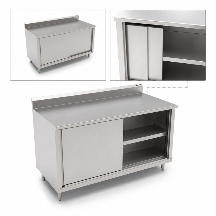 Product image #3 for John Boos 60-Inch x 24-Inch Cabinet Base Work Table with Sliding Doors and 5-Inch Backsplash