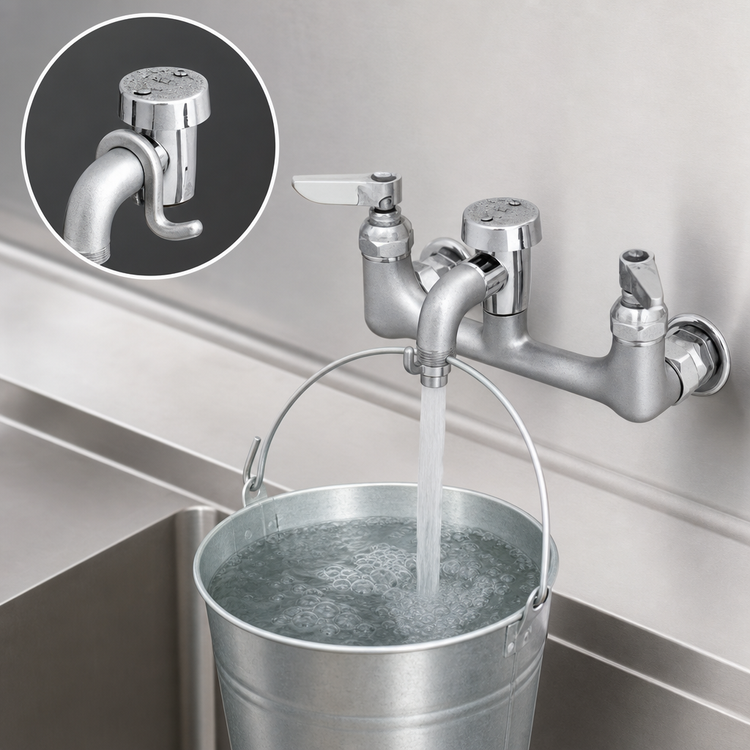 Product image #3 for T&S Brass B-0674-RGHM Service Sink Faucet with Vacuum Breaker Nozzle and Pail Hook, 8-Inch Centers