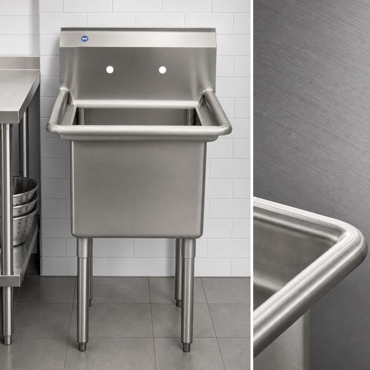 Product image #3 for Serv-Ware 1-Bowl Economy Stainless Steel Sink, 24 x 24 x 14-Inch Bowl