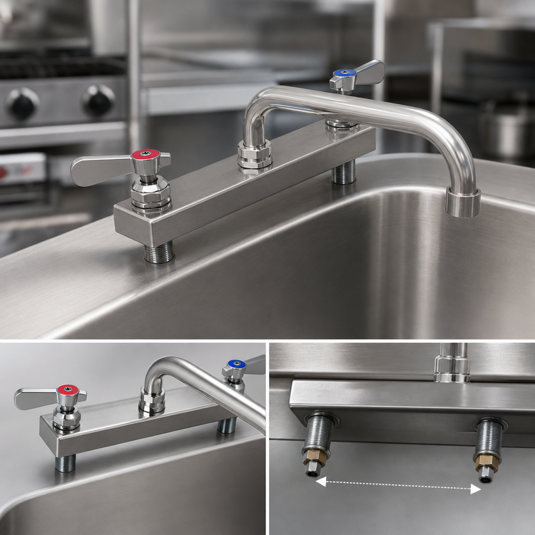Product image #3 for BK Resources Evolution Deck-Mount Manual Faucet with 12-Inch Swing Spout, 8-Inch Centers
