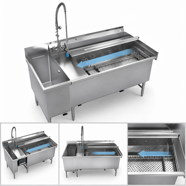 Product image #3 for Power Soak Right-to-Left Skewer Soak Dishtable, 69-3/4 Inch Wide, 208V/3-Phase