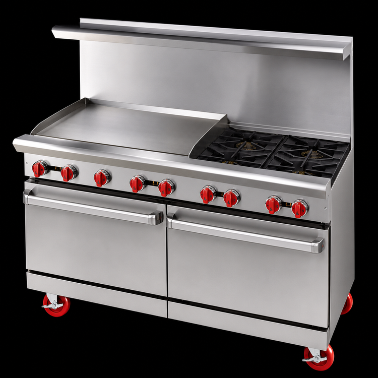 Product image #3 for American Range 60-Inch Commercial Gas Restaurant Range with 48-Inch Griddle, 2 Open Burners, Convection Oven, and Standard Oven