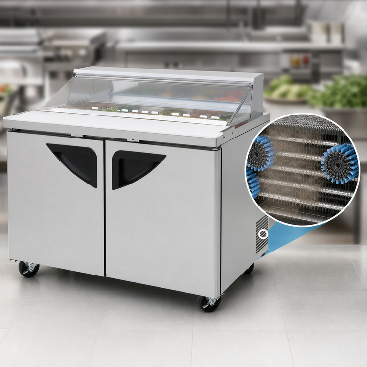 Product image #3 for Turbo Air Super Deluxe 48-1/4-Inch Two-Section Stainless Steel Sandwich/Salad Prep Table with Clear Lid, 12-Pan, Self-Contained Refrigeration