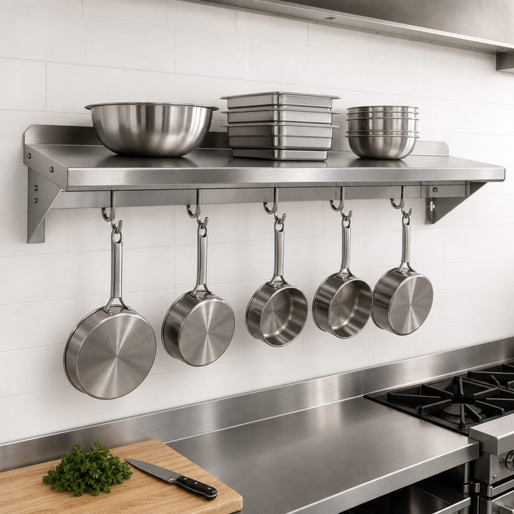 Product image #3 for John Boos Stallion 72-Inch Wall-Mounted Pot Rack Shelf, 14-Gauge Stainless Steel